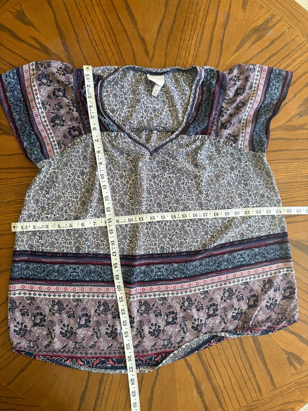 Boho Floral Print Peasant Top in Lavender, Navy & Cream - Picture 6 of 6